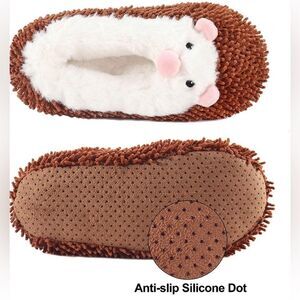 iBeauti Size 8-9 cute animal slippers for women.  Fuzzy hedgehog w/gripper sole
